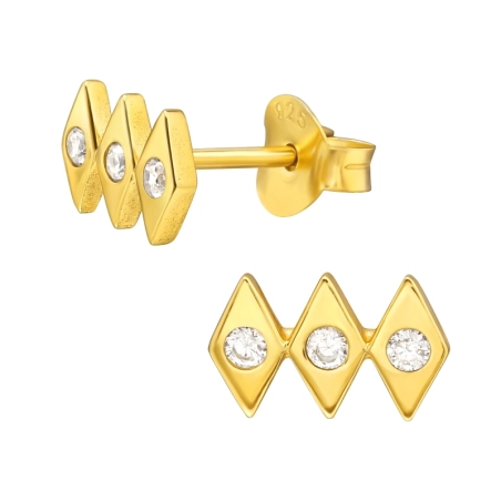 Vergoldete Diamanten mit Zirkonen Ohrstecker mit Zirkonia Steinen Schmuck | All4silver