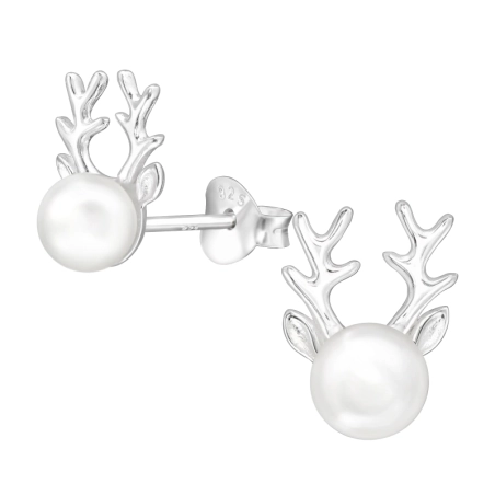 Hirsch mit einer Perle Ohrstecker mit Perlen Schmuck | All4silver