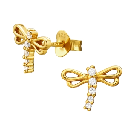 Vergoldete Libelle mit Zirkonen Ohrstecker mit Zirkonia Steinen Schmuck | All4silver
