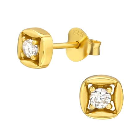Vergoldet mit Zirkon Ohrstecker mit Zirkonia Steinen Schmuck | All4silver