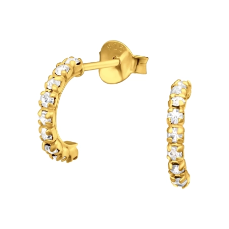 Vergoldeter Halbkreis mit Zirkonen Ohrstecker mit Kristall Schmuck | All4silver