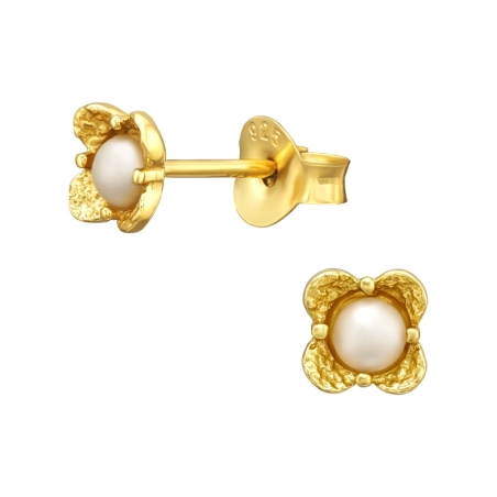 Vergoldete Blume mit Perle Ohrstecker mit Perlen Schmuck | All4silver