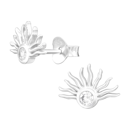 Halbsonne mit Zirkon Ohrstecker mit Zirkonia Steinen Schmuck | All4silver