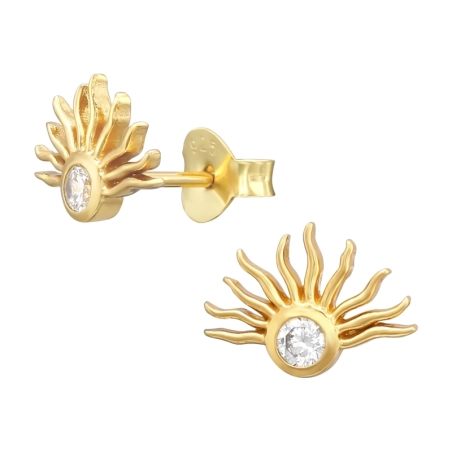 Vergoldete Halbsonne mit Zirkon Ohrstecker mit Zirkonia Steinen Schmuck | All4silver