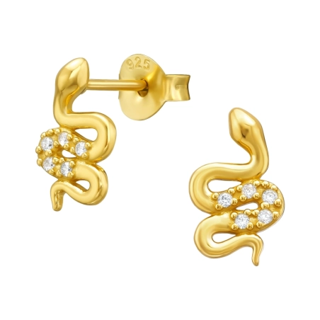 Vergoldete Schlange mit Zirkonen Ohrstecker mit Zirkonia Steinen Schmuck | All4silver