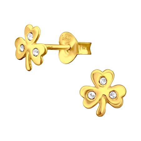Kleeblatt vergoldet mit Kristallen Ohrstecker mit Steinen Schmuck | All4silver