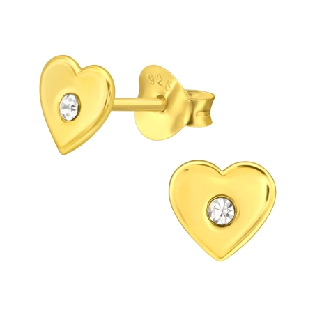 Vergoldetes Herz mit Kristall Ohrstecker mit Steinen Schmuck | All4silver