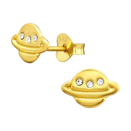 Der vergoldete Planet Saturn Ohrstecker mit Steinen Schmuck | All4silver