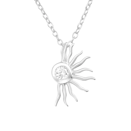 Halbsonne mit Zirkon Sterne, Mond & Sonne Schmuck | All4silver