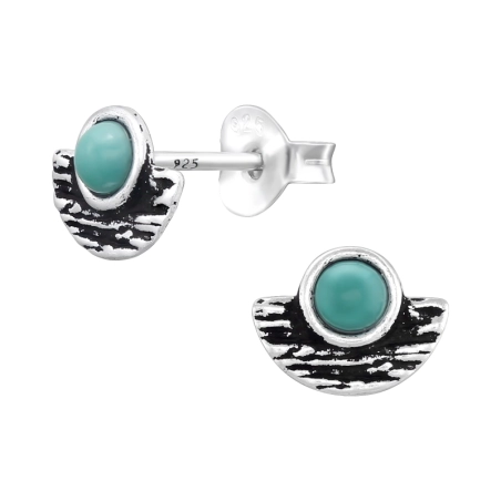 Türkisperle in einem oxidierten Halbkreis Ohrstecker mit Halbedelsteinen Schmuck | All4silver