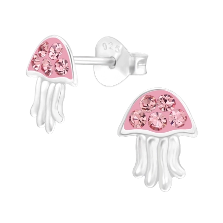 Quallen mit rosa Kristallen Ohrstecker mit Steinen Schmuck | All4silver