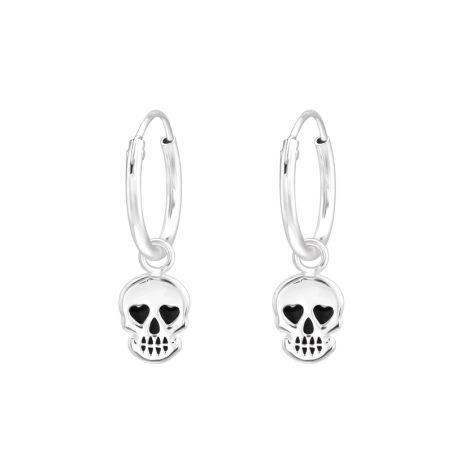 Ein herzförmiger Schädel mit schwarzen Augen Creolen Ohrringe Schmuck | All4silver