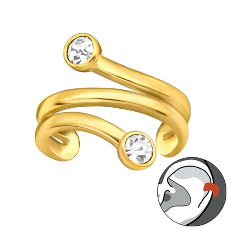 Vergoldeter Ohrring mit zwei Kristallen Ohrklemme und Ohrkletterer Schmuck | All4silver