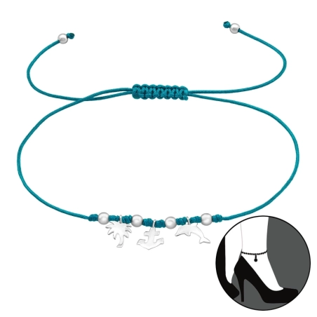 Palme, Anker und Delfin an türkisfarbener Schnur Schmuck im Angebot Schmuck | All4silver