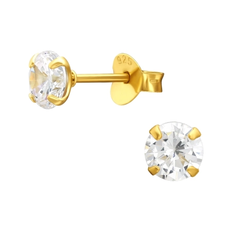 5 mm Rund vergoldet mit Zirkon Ohrstecker mit Zirkonia Steinen Schmuck | All4silver