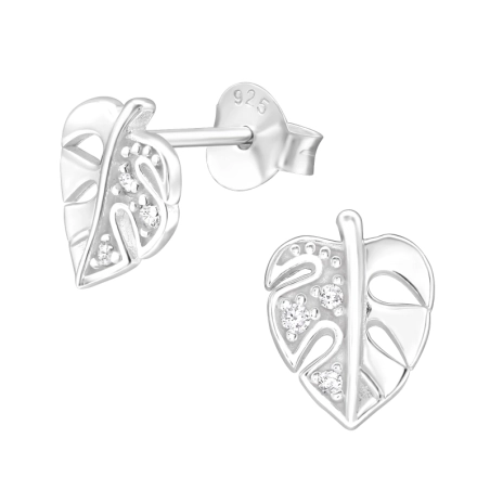 Blatt mit Zirkonen Ohrstecker mit Zirkonia Steinen Schmuck | All4silver