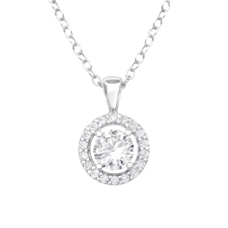 Ein großer Zirkon umgeben von kleinen Zirkonen Halskette mit Steinen Schmuck | All4silver