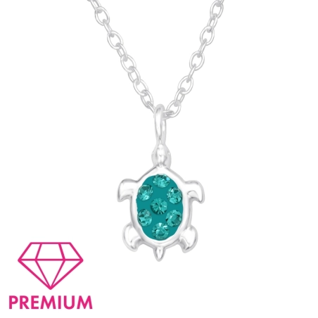 Schildkröte mit türkisfarbenen Kristallen - Premium* Halsketten für Kinder Schmuck | All4silver