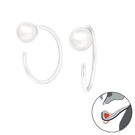 3/4 Halbkreis mit synthetischer Perle Creolen Ohrringe Schmuck | All4silver