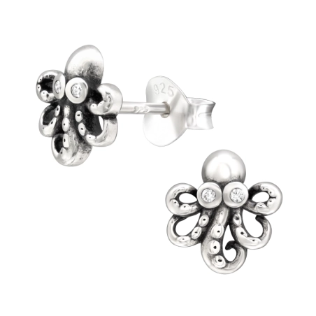 Oktopus mit großen Zirkonaugen Ohrstecker mit Zirkonia Steinen Schmuck | All4silver