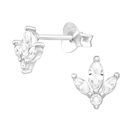 Ein Blatt einer Pflanze Ohrstecker mit Zirkonia Steinen Schmuck | All4silver
