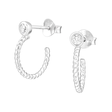 Ein verdrehter Halbkreis mit einem großen Zirkon Ohrstecker mit Zirkonia Steinen Schmuck | All4silver