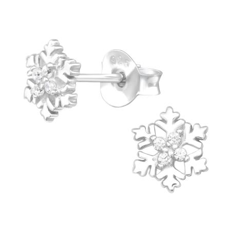 Schneeflocke mit Zirkonen Ohrstecker mit Zirkonia Steinen Schmuck | All4silver