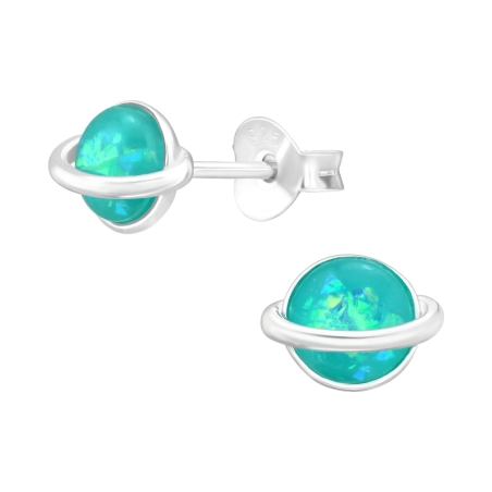 Planet Saturn mit Opal Ohrstecker mit Halbedelsteinen Schmuck | All4silver