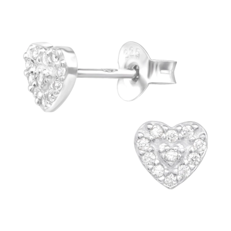 Herz mit Zirkonen Ohrstecker mit Zirkonia Steinen Schmuck | All4silver