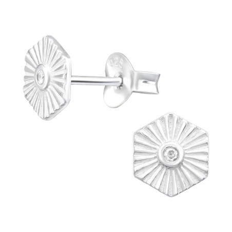 Ein Sechseck mit einem Zirkon in der Mitte Ohrstecker mit Zirkonia Steinen Schmuck | All4silver