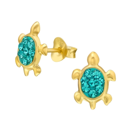 Vergoldete Schildkröte Ohrstecker mit Steinen Schmuck | All4silver