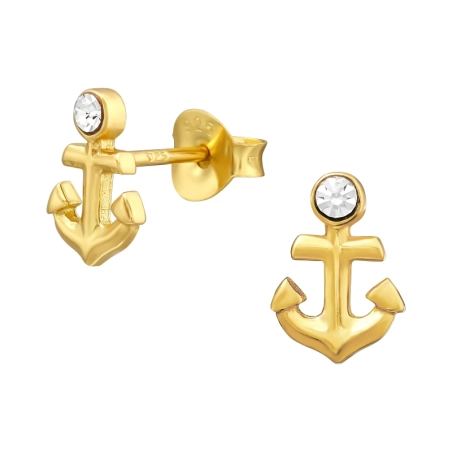 Vergoldeter Anker Ohrstecker mit Kristall Schmuck | All4silver