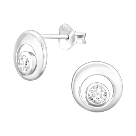 Zirkon in der Mitte eines silbernen Kreises Ohrstecker mit Zirkonia Steinen Schmuck | All4silver