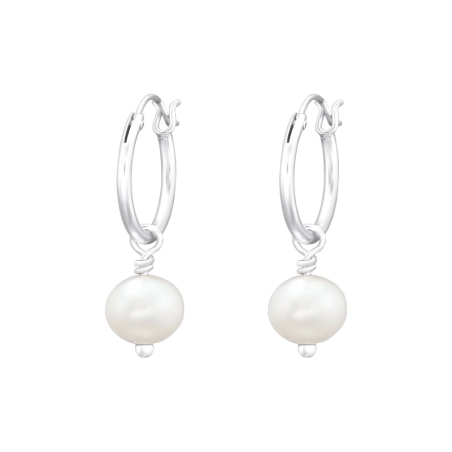 Weiße Süßwasserperle Creolen Ohrringe Schmuck | All4silver
