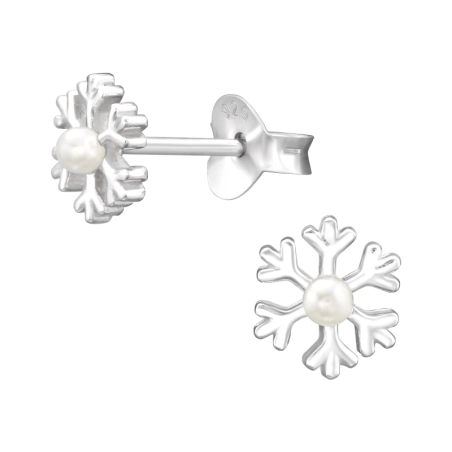 Schneeflocke mit einer Miniperle im Inneren Ohrstecker mit Perlen Schmuck | All4silver