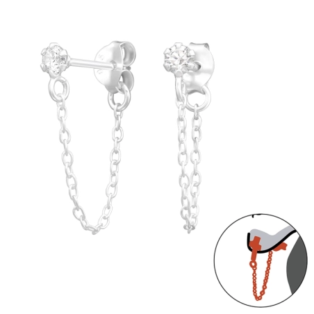 3mm Kugel verbunden mit einer Kette Doppelseitige Ohrstecker Schmuck | All4silver