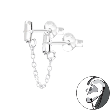 Zwei Zirkone in Baguetteform mit Kette aus Silber Geometrischer Schmuck Schmuck | All4silver