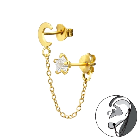 Vergoldeter Mond und Stern durch Kette verbunden Sterne, Mond & Sonne Schmuck | All4silver