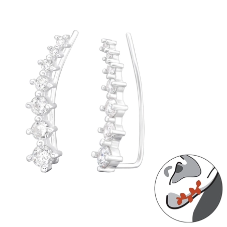 Sieben Zirkone in einer Reihe zum Tragen am Ohr Ohrklemme und Ohrkletterer Schmuck | All4silver