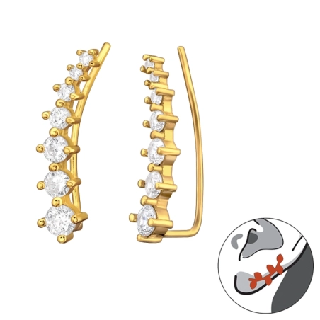 Sieben Zirkone in einer Reihe an vergoldeten Ohrringen Schmuck im Angebot Schmuck | All4silver