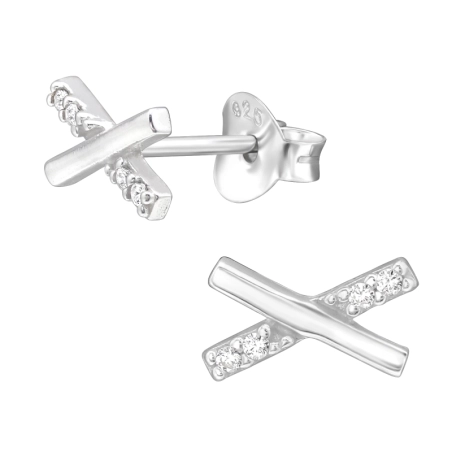 X Gekreuzt mit Zirkonen Ohrstecker mit Zirkonia Steinen Schmuck | All4silver