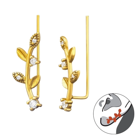 Vergoldetes Blatt mit Zirkonen Schmuck im Angebot Schmuck | All4silver