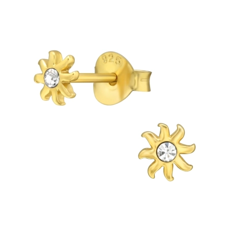 Vergoldete Sonne mit Kristall Ohrstecker mit Kristall Schmuck | All4silver
