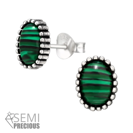 Ovaler Malachit - natürlicher Halbedelstein Ohrstecker mit Halbedelsteinen Schmuck | All4silver
