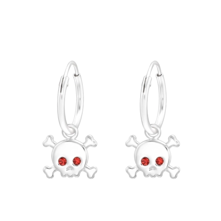 Hängender Totenkopf mit siamesischen Kristallen Creolen Ohrringe Schmuck | All4silver