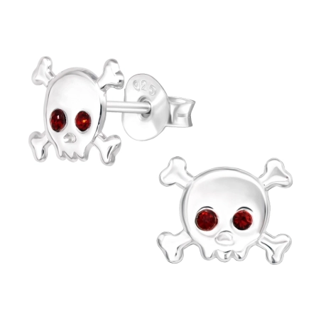 Schädel mit roten Kristallaugen Ohrstecker mit Steinen Schmuck | All4silver