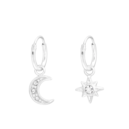 Hängender Mond und Stern - Mismatch - Creolen aus Sterlingsilber 925