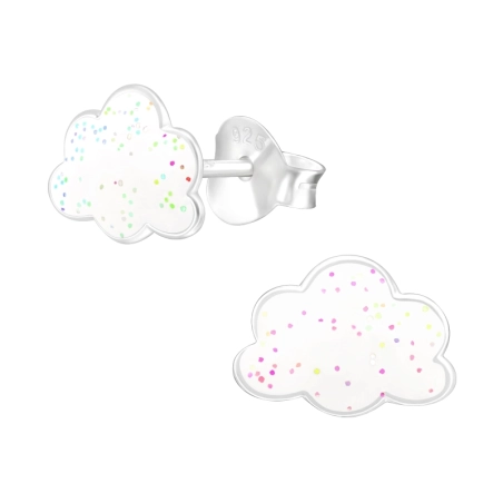 Weiße Wolke mit Funkeln - 925er Sterling Silber Bunte Ohrstecker