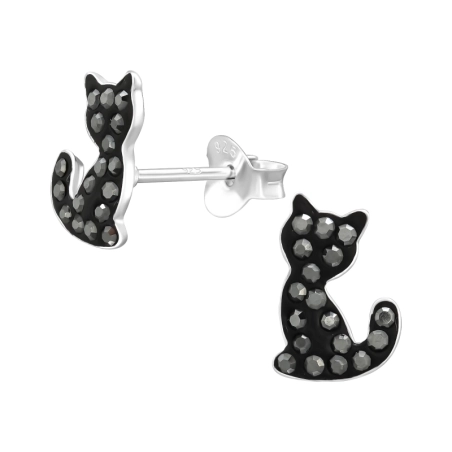 Katze - Puzet-Ohrringe aus Silber 925 mit Steinen