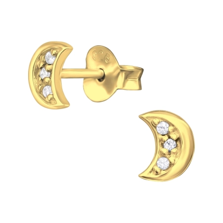Vergoldeter Mond - Ohrstecker aus 925er Sterlingsilber mit Zirkonia